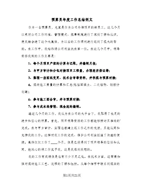 预算员年度工作总结例文(8篇)