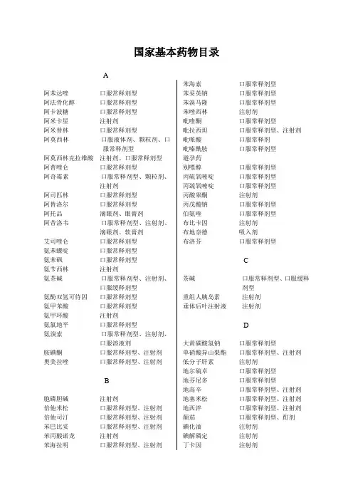 国家基本药物目录(基本、增补)