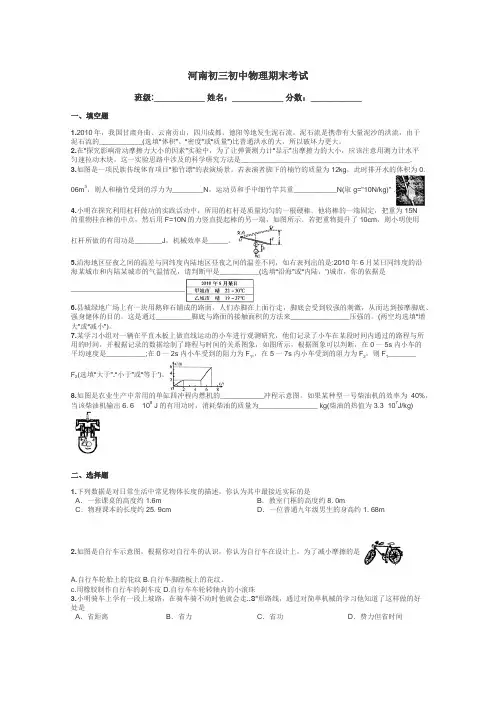 河南初三初中物理期末考试带答案解析
