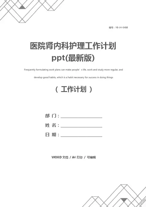 医院肾内科护理工作计划ppt(最新版)