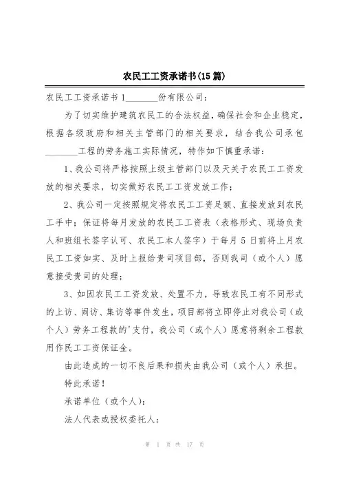 农民工工资承诺书(15篇)