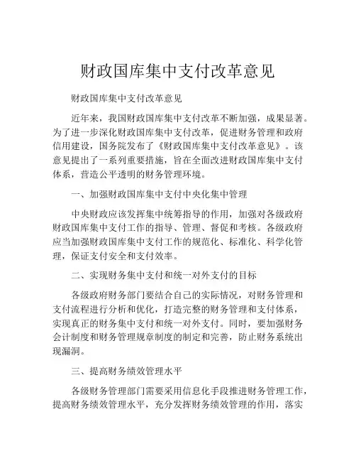 财政国库集中支付改革意见
