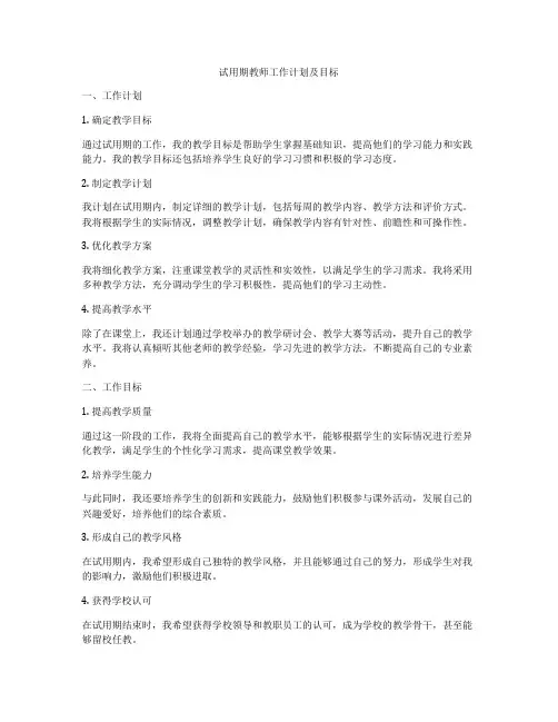 试用期教师工作计划及目标