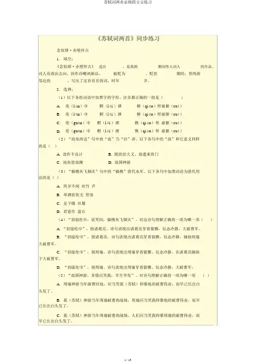 苏轼词两首必修四文言练习