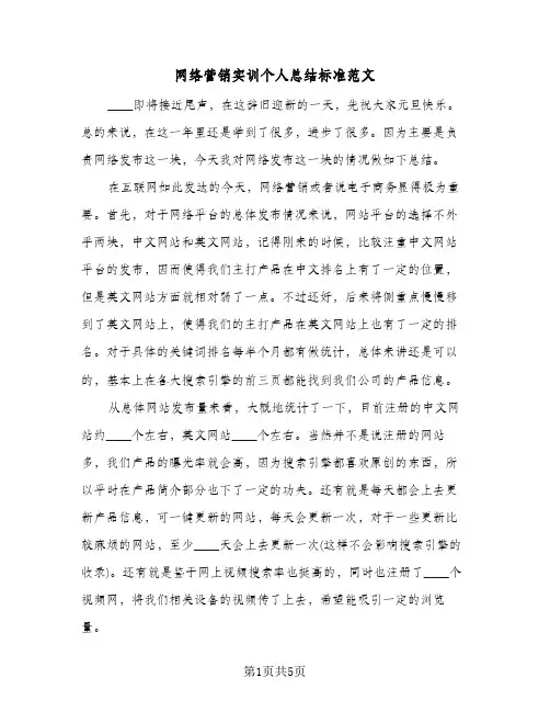 网络营销实训个人总结标准范文（二篇）