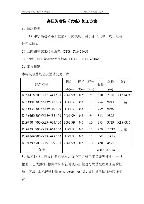 高压旋喷桩(试桩)施工方案2009.6.24