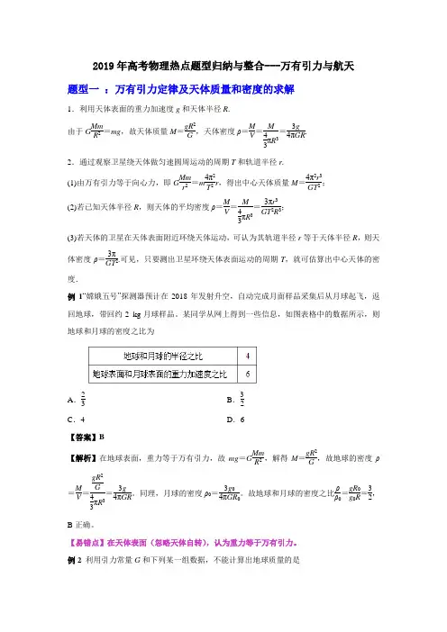 2019年高考物理热点题型归纳与整合---万有引力与航天