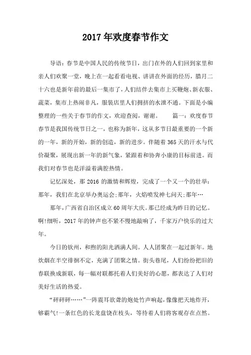 2017年欢度春节作文