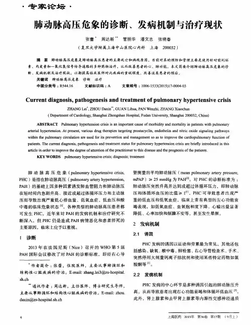 肺动脉高压危象的诊断、发病机制与治疗现状