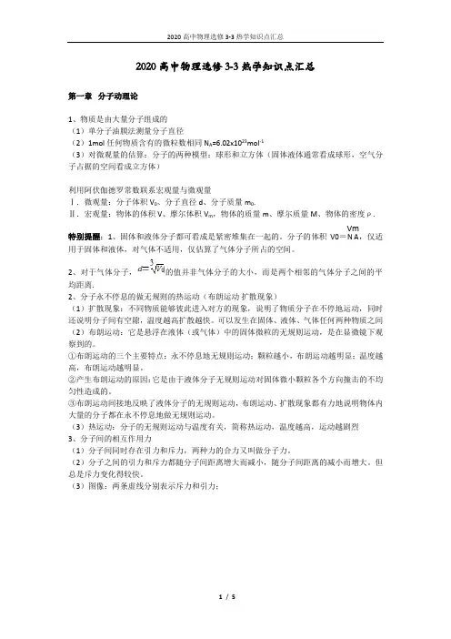 2020高中物理选修3-3热学知识点汇总