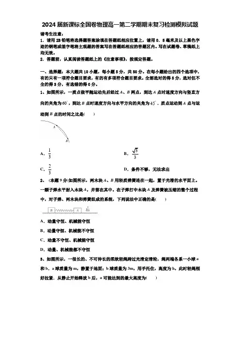 2024届新课标全国卷物理高一第二学期期末复习检测模拟试题含解析