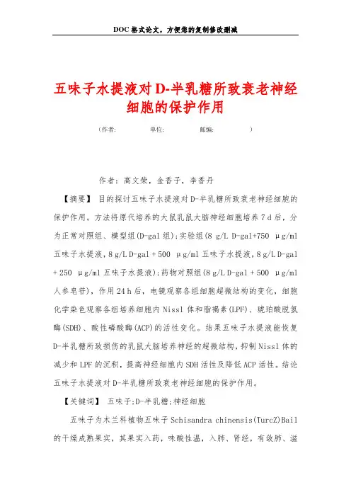 五味子水提液对D-半乳糖所致衰老神经细胞的保护作用