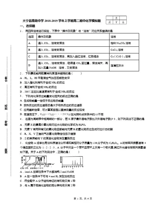 大宁县高级中学2018-2019学年上学期高二期中化学模拟题