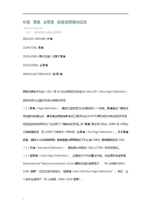 标清、高清、全高清、超清(超高清)的区别