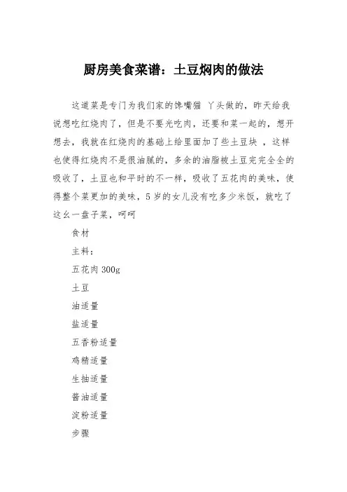 厨房美食菜谱：土豆焖肉的做法