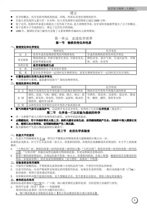 人教版初三九年级化学全册复习笔记(最全)【精编版】
