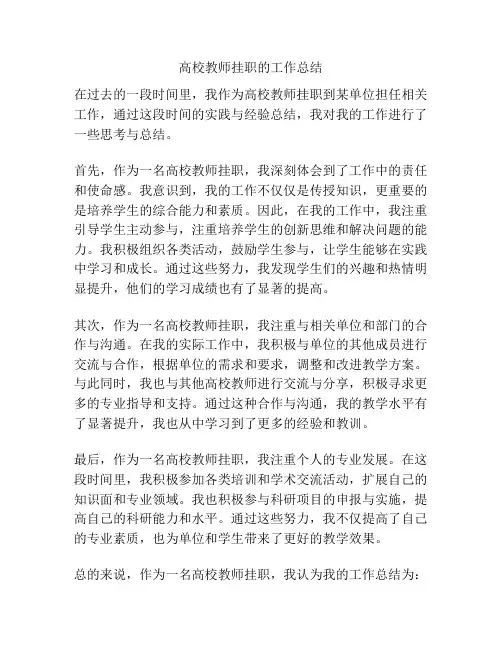 高校教师挂职的工作总结