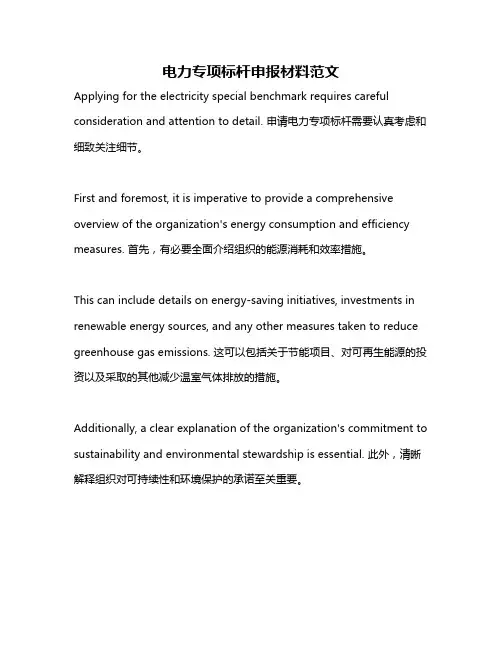 电力专项标杆申报材料范文