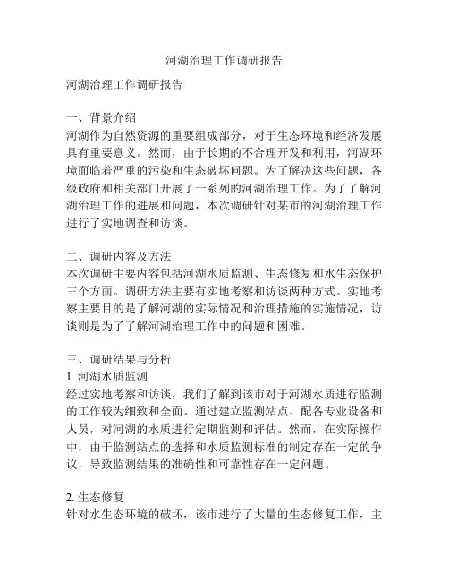河湖治理工作调研报告