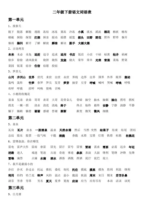 人教版二年级下册词语表