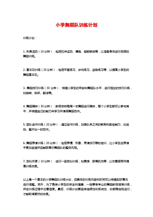 小学舞蹈队训练计划