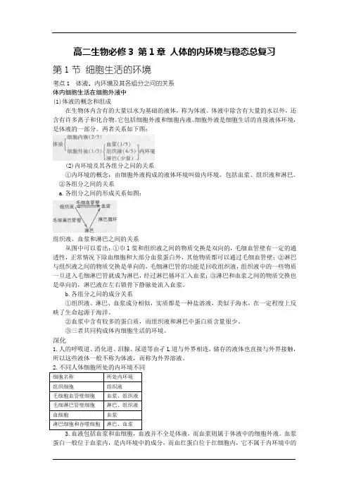 高二生物必修3_第1章_人体的内环境与稳态总复习