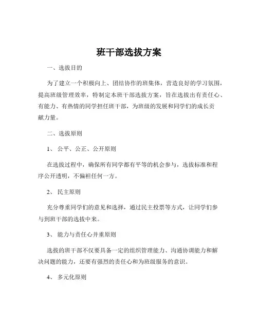 班干部选拔方案