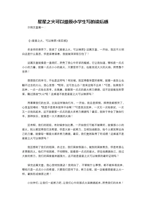 星星之火可以燎原小学生写的读后感