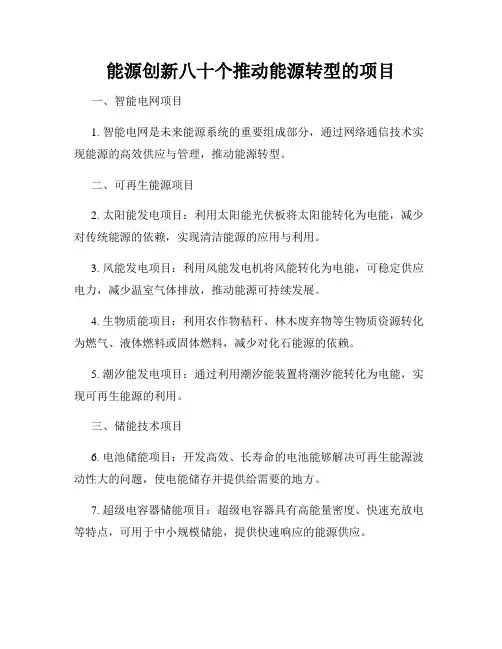 能源创新八十个推动能源转型的项目
