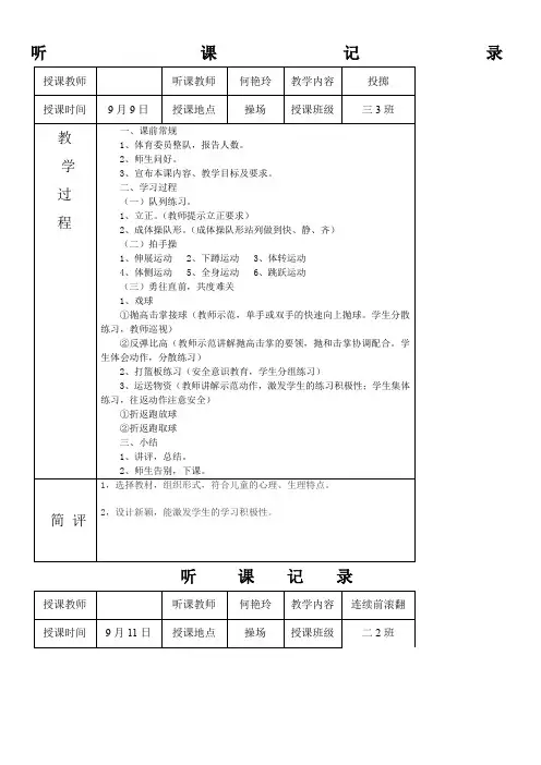 (完整word版)体育听课记录10篇