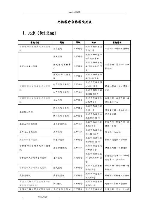 元化医疗合作医院列表