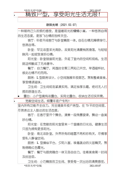 2021年经典十大户型说明文案