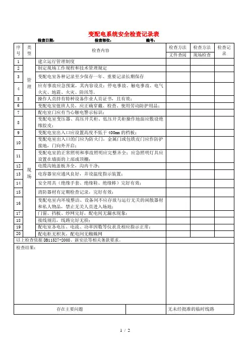 变配电系统安全检查表