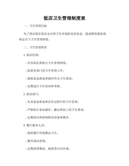 饭店卫生管理制度表