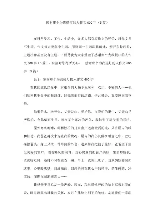 感谢那个为我提灯的人作文600字(5篇)