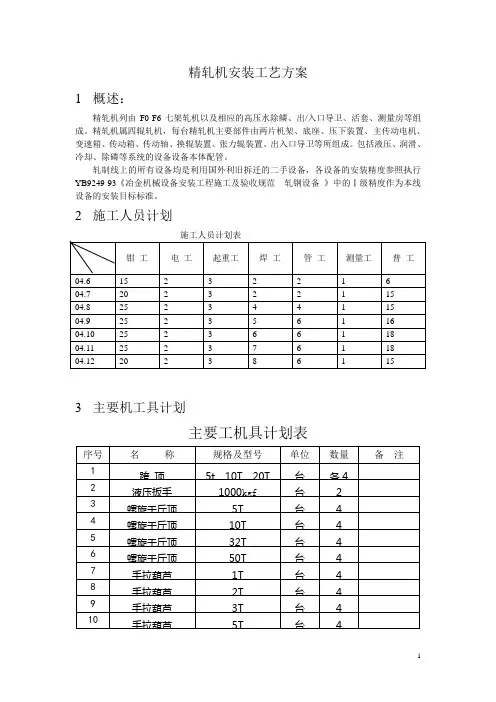 轧机安装工艺方案.