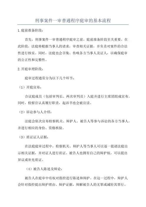 刑事案件一审普通程序庭审的基本流程