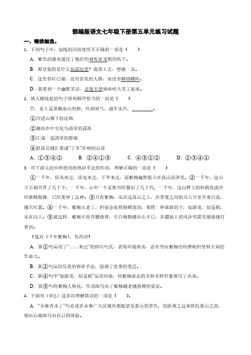 2024部编版语文七年级下册第五单元练习试题(word版 含答案)