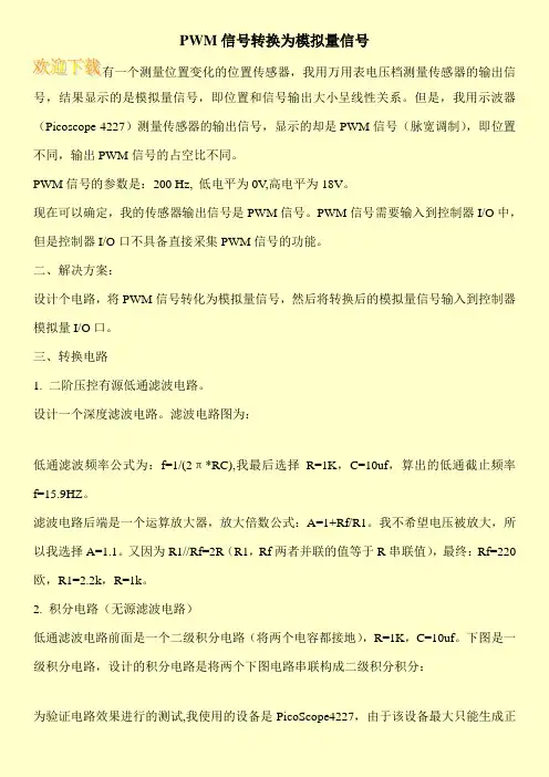 PWM信号转换为模拟量信号