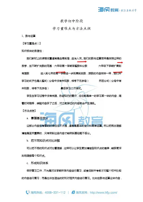 初中数学学习重难点与方法点拨