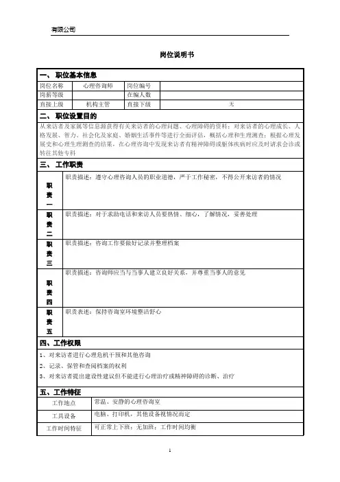 岗位说明书——心理咨询师