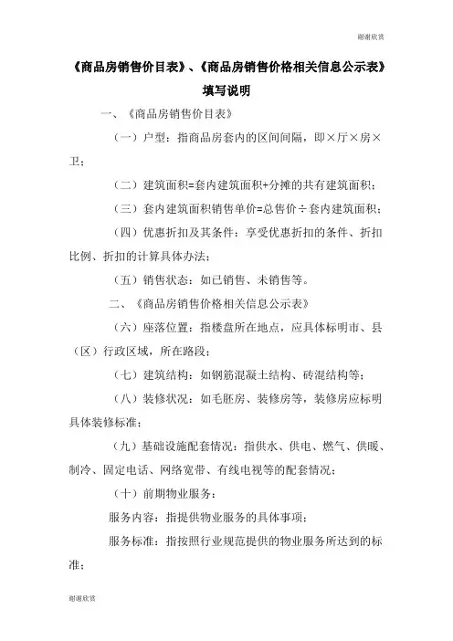 商品房销售价目表商品房销售价格相关信息公示表.doc