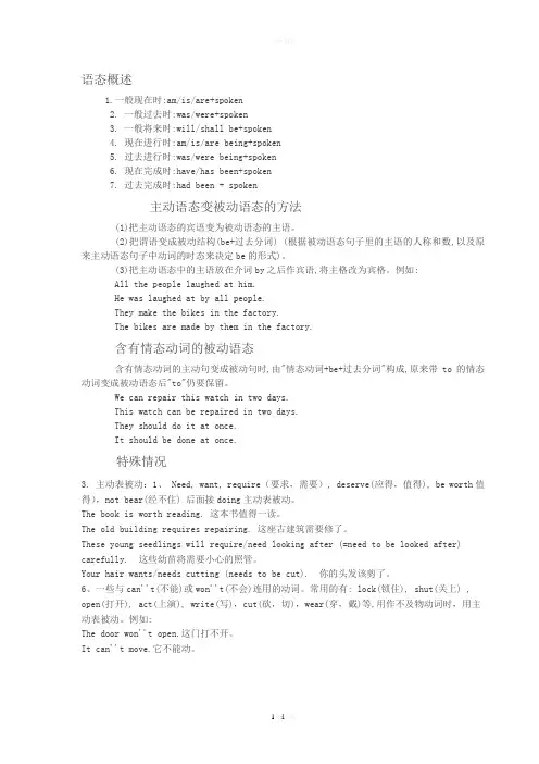 初中英语被动语态语法及练习题(有答案)