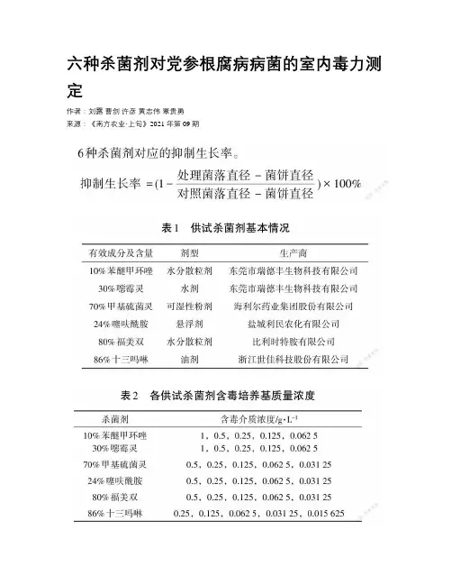 六种杀菌剂对党参根腐病病菌的室内毒力测定