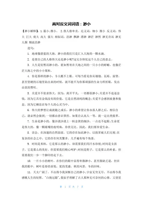 两对反义词词语：渺小