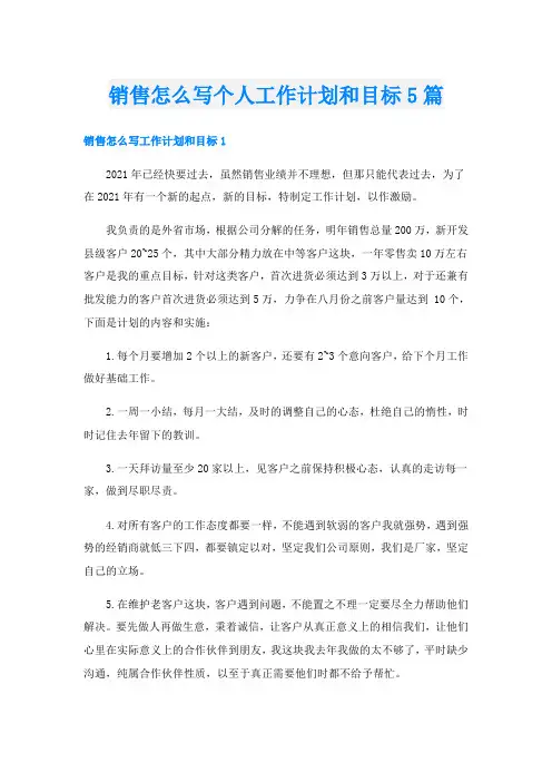 销售怎么写个人工作计划和目标5篇