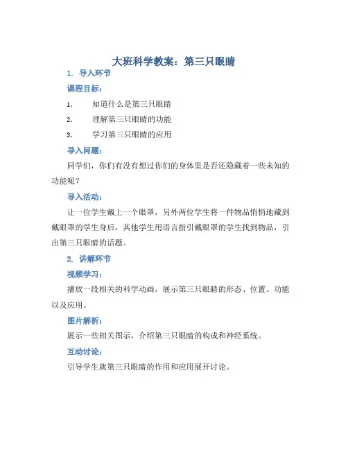 大班科学教案：第三只眼睛