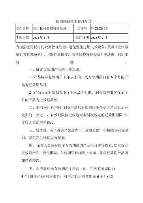 医用耗材效期管理制度