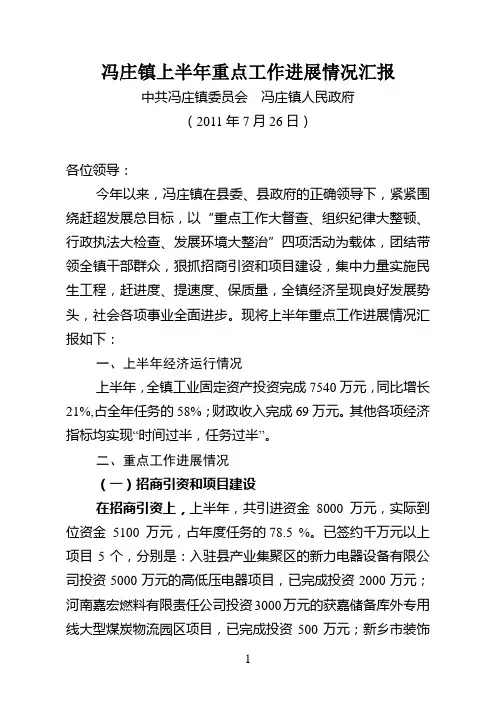 冯庄镇重点工作进展情况汇报