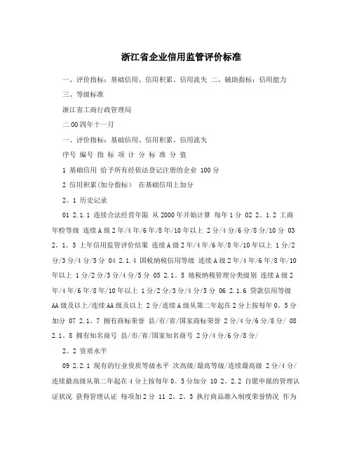 浙江省企业信用监管评价标准